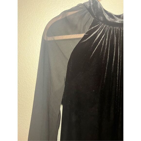 Calvin Klein Sheer Sleeve Mock Neck Velvet Dress New - Picture 7 of 10